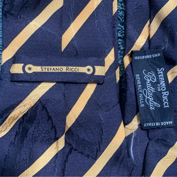 Designer Stefano Ricci for Battaglia Beverly Hills Striped Leaves Silk Tie - Picture 4 of 4